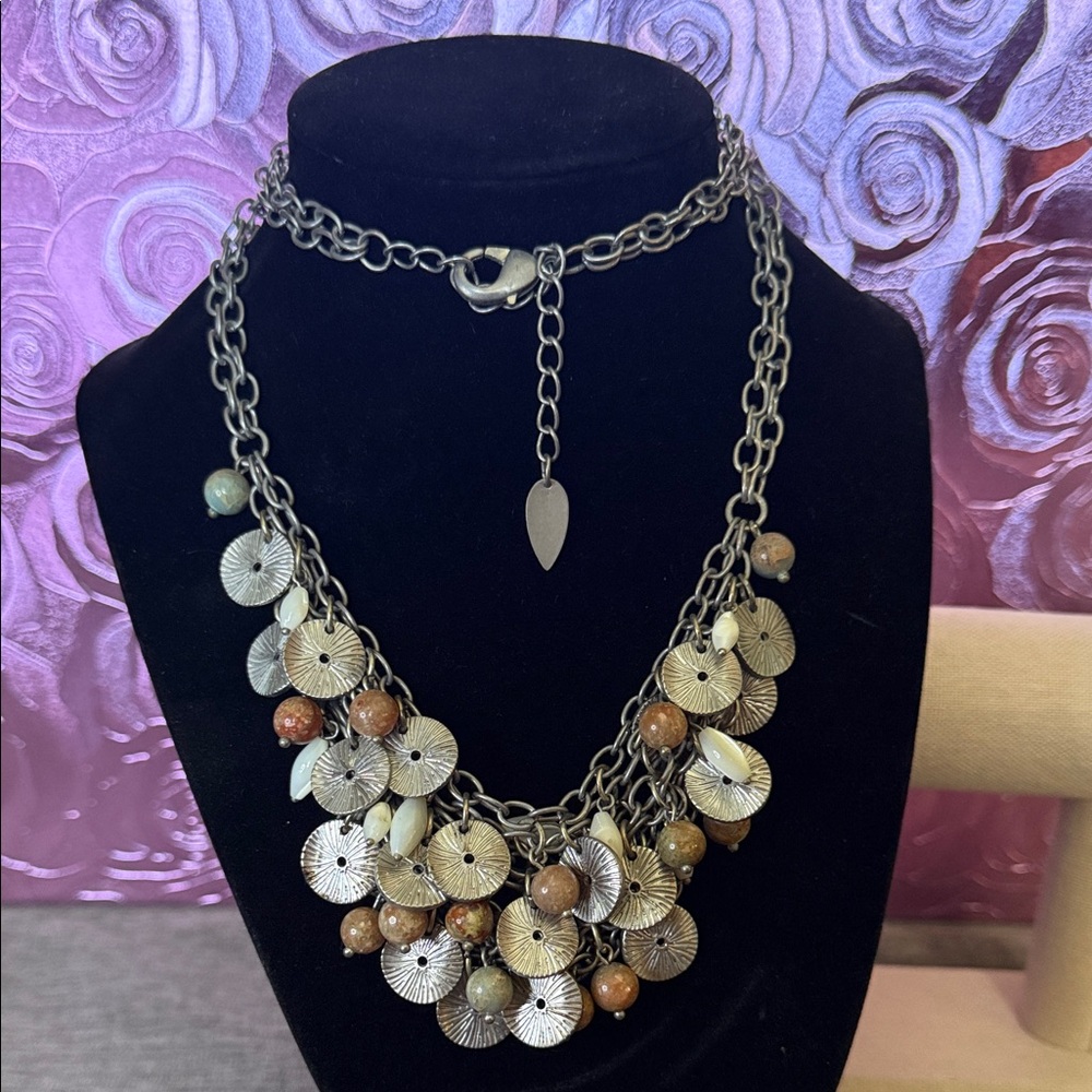 Coldwater Creek Silver and Brown Disc Necklace